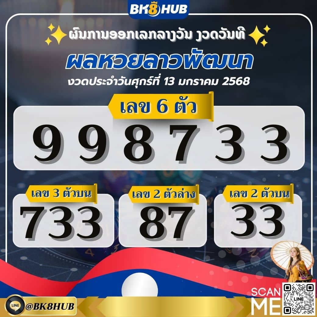 ผลหวยลาววันนี้ 13 ม.ค.68 ผลหวยลาวพัฒนา