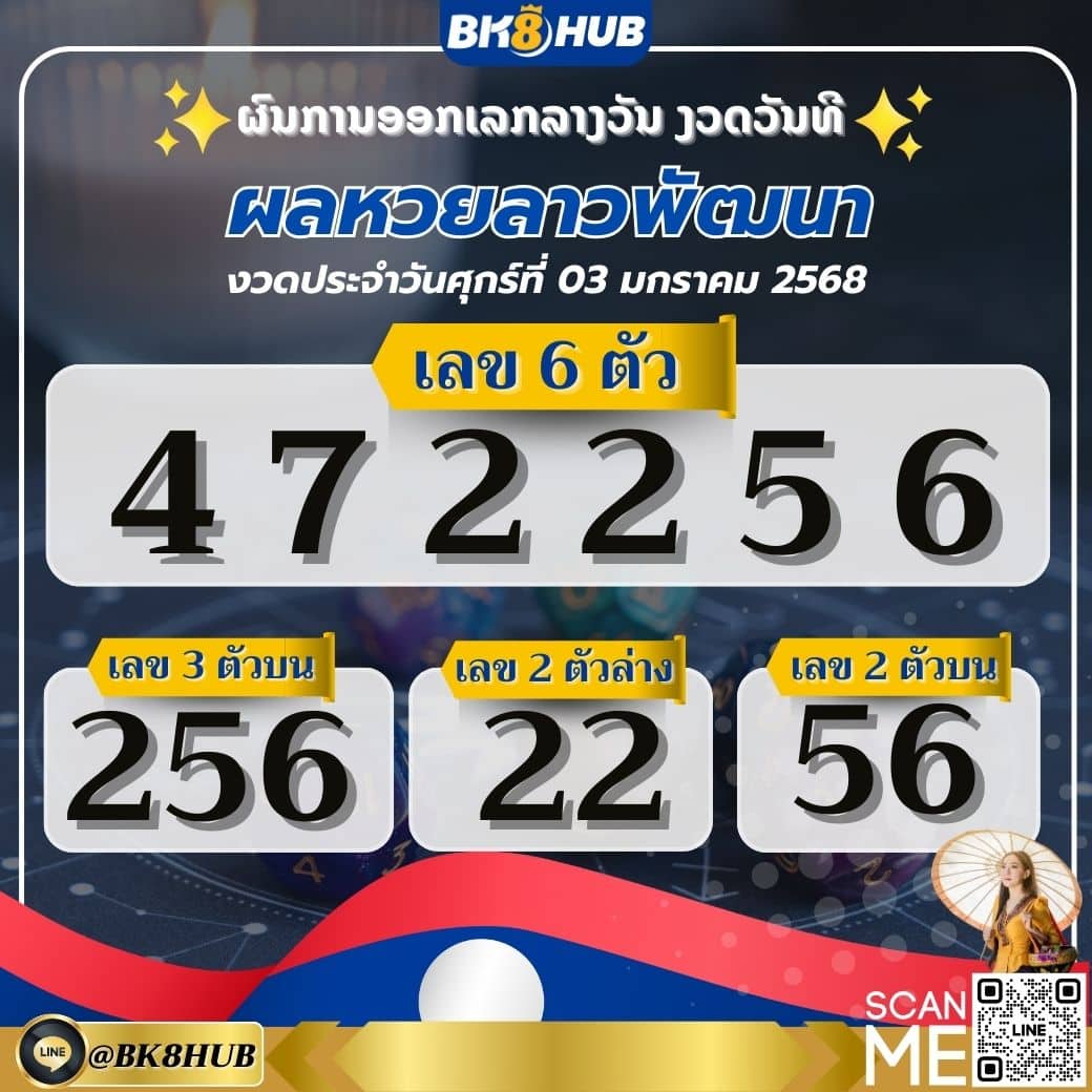 หวยลาววันนี้ 03 ม.ค.68 ผลหวยลาวพัฒนา